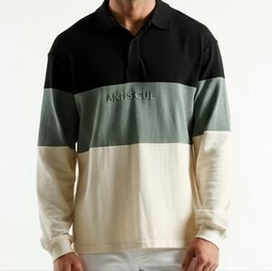 Men's Polo Shirt - Black, Green, and Cream